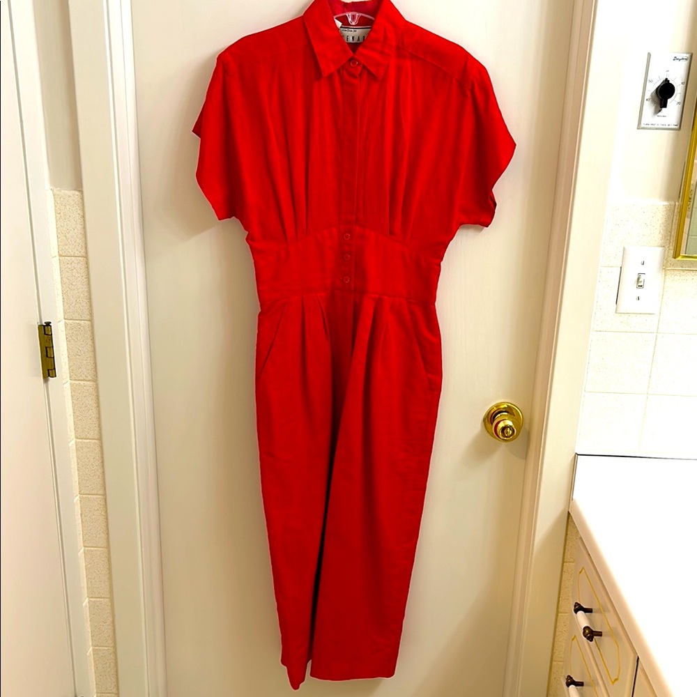 Vintage Ann Tjian for Kenar 2 gorgeous red linen / cotton blend dress, size 8